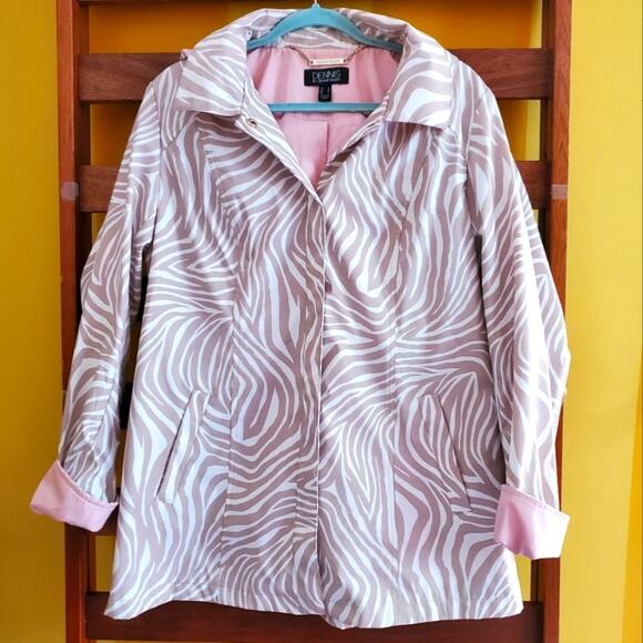 Dennis Basso Zebra Print Pink-Lined Raincoat, Sz M - Picture 1 of 10
